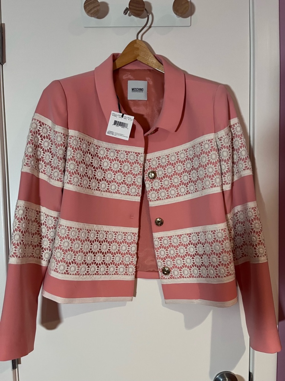 Moschino Pink Lace-Trim Cropped Jacket With Matching Skirt